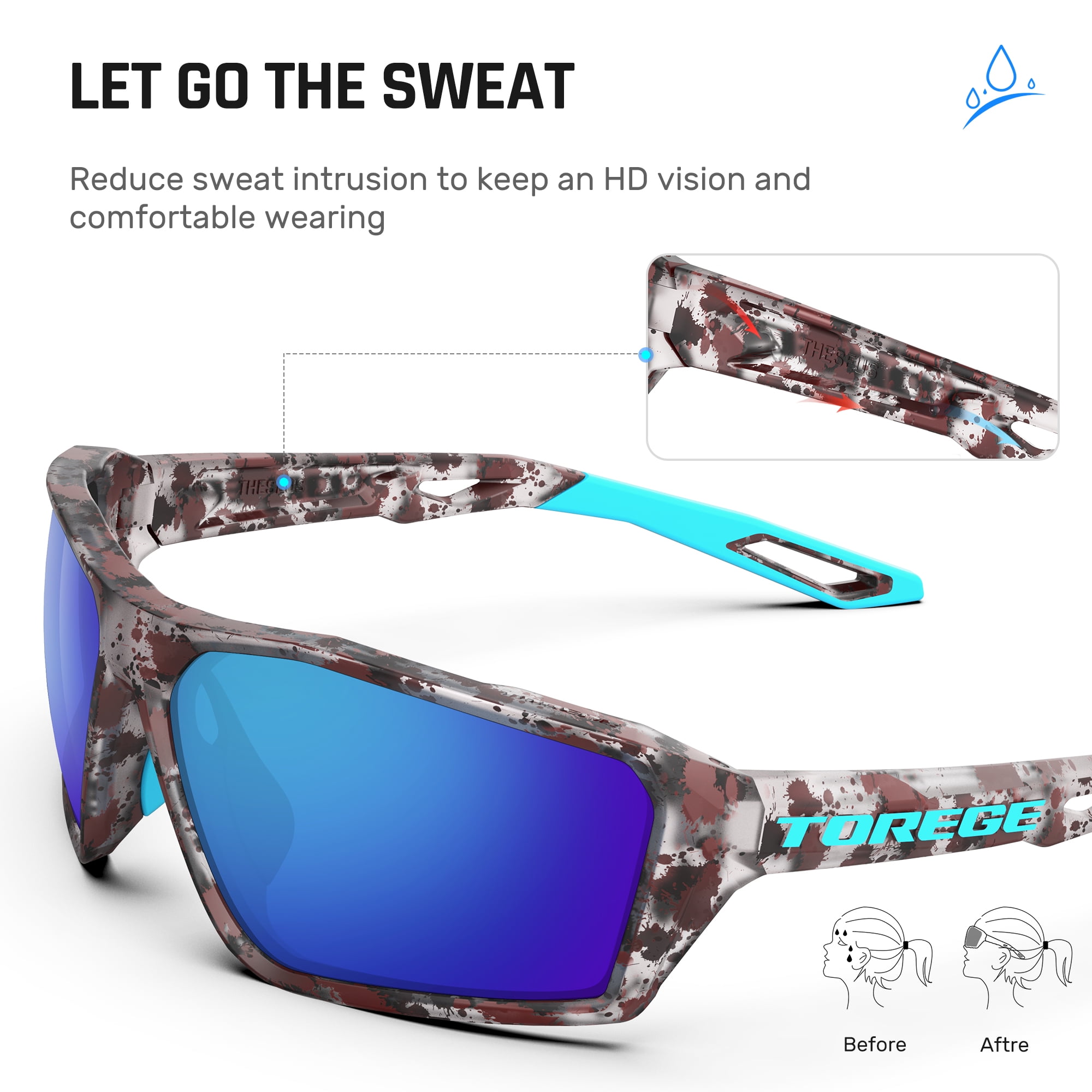 TOREGE Sports Polarized Unisex Sunglasses for fishing cycling running golfing Sunglasses Durable Lens