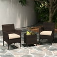 thumbnail image 1 of Costway 3 PCS Outdoor Conversation Set with Cushioned Seat & Tempered Glass Tabletop Beige, 1 of 9