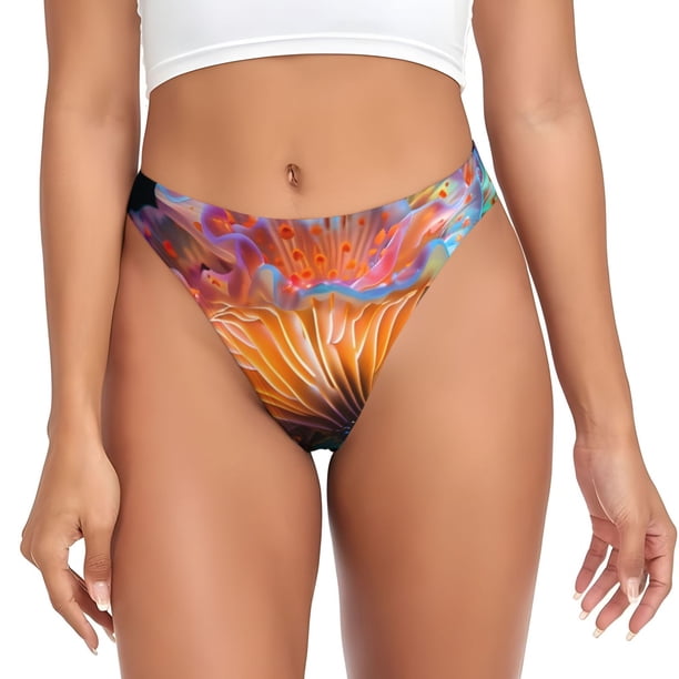 Fotbe Bioluminescent Underwater Flower Tanga Sin Costuras para Mujer con Estampado – Panties Invisibles, Transpirables y Cómodos para Uso Diario-XX-Large