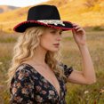 thumbnail image 2 of OJSFQUFP Jazz Hat Vintage Hat Retro Western Cowboy Hat Dance Party Hat, 2 of 6
