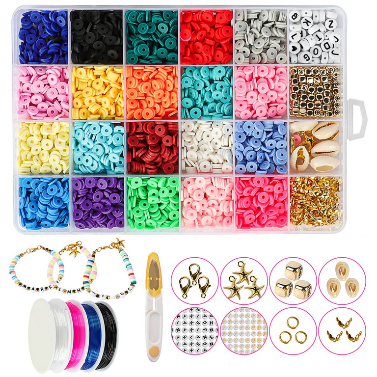 KissDate Clay Beads Kits - 4000 Pcs Flat Clay Beads 485 Pcs Letter