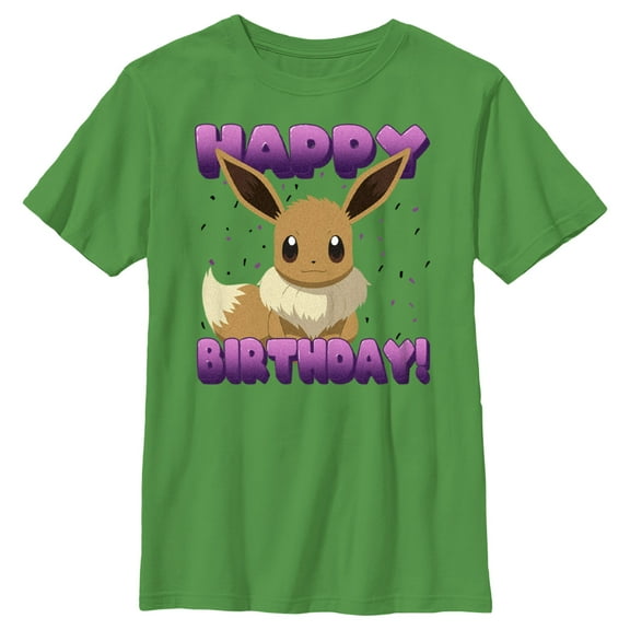 Boy's Pokemon Eevee Happy Birthday  Graphic Tee Kelly Green Large