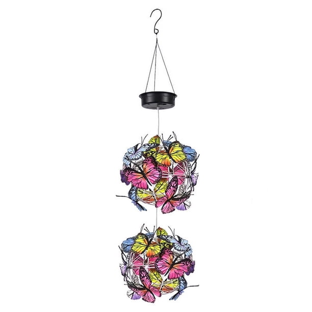 Lámpara de jardín decorativa solar de hierro forjado creativa, bola de mariposa, lámpara colgante de ambiente de paisaje cuadrado para jardín al aire libre (B)
