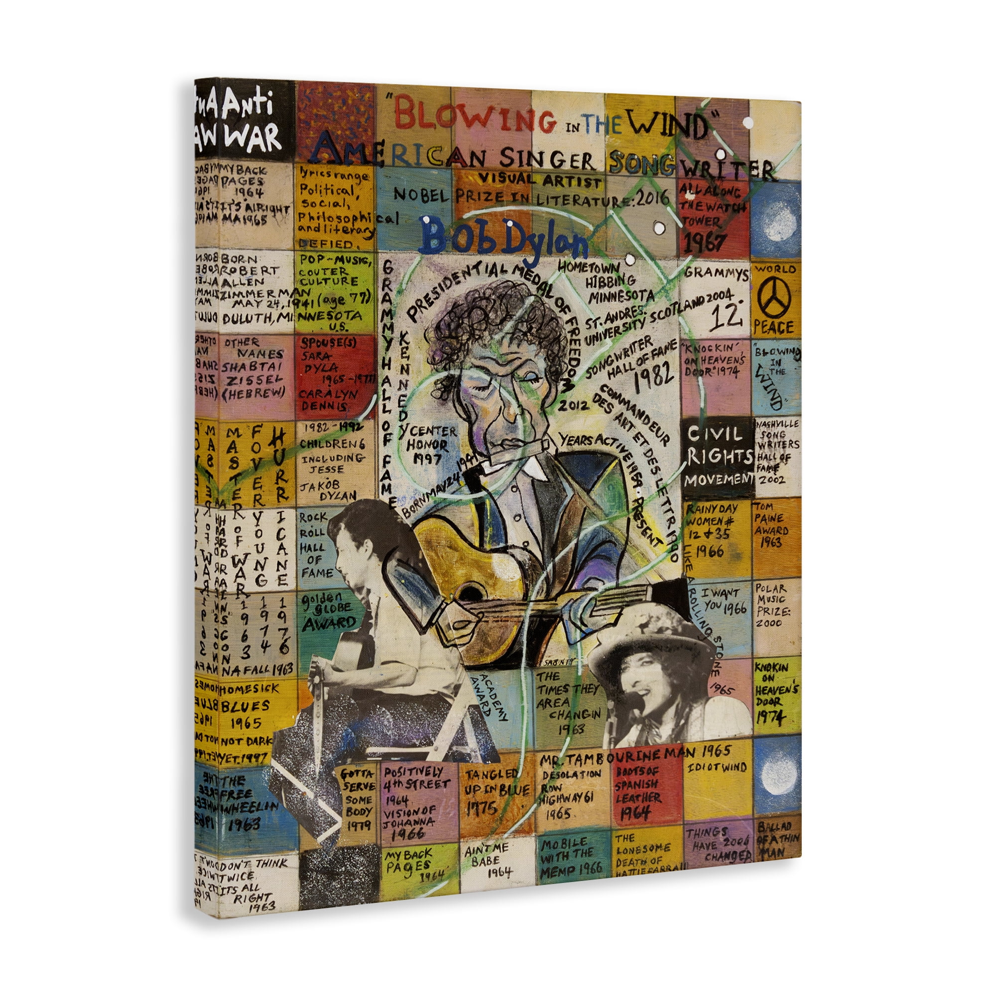 Stupell Industries Bob Dylan Collage People Drawing Wrapped Canvas Art Print Wall Art, 36 x 48