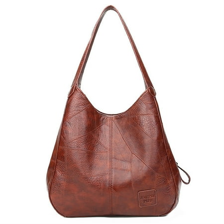 Large Capacity Bucket Bag Shoulder Tote Bag Commuter Bag-Brown