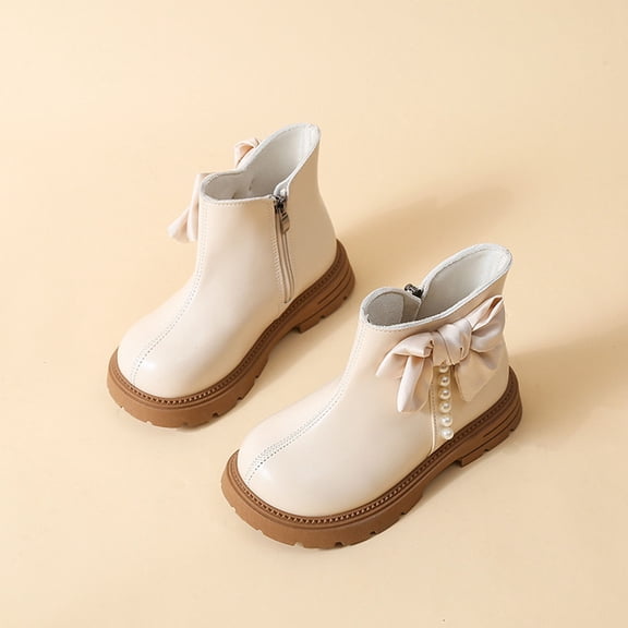 BRGZLK Kids Girls Princess Dress Boots 2026 Fashion Cute Pearl Bowknot Non-Slip Booties Casual Comfortable Outdoor Ankle Boots with Zipper, Birthday Wedding Shoes Beige 10-10.5 Years