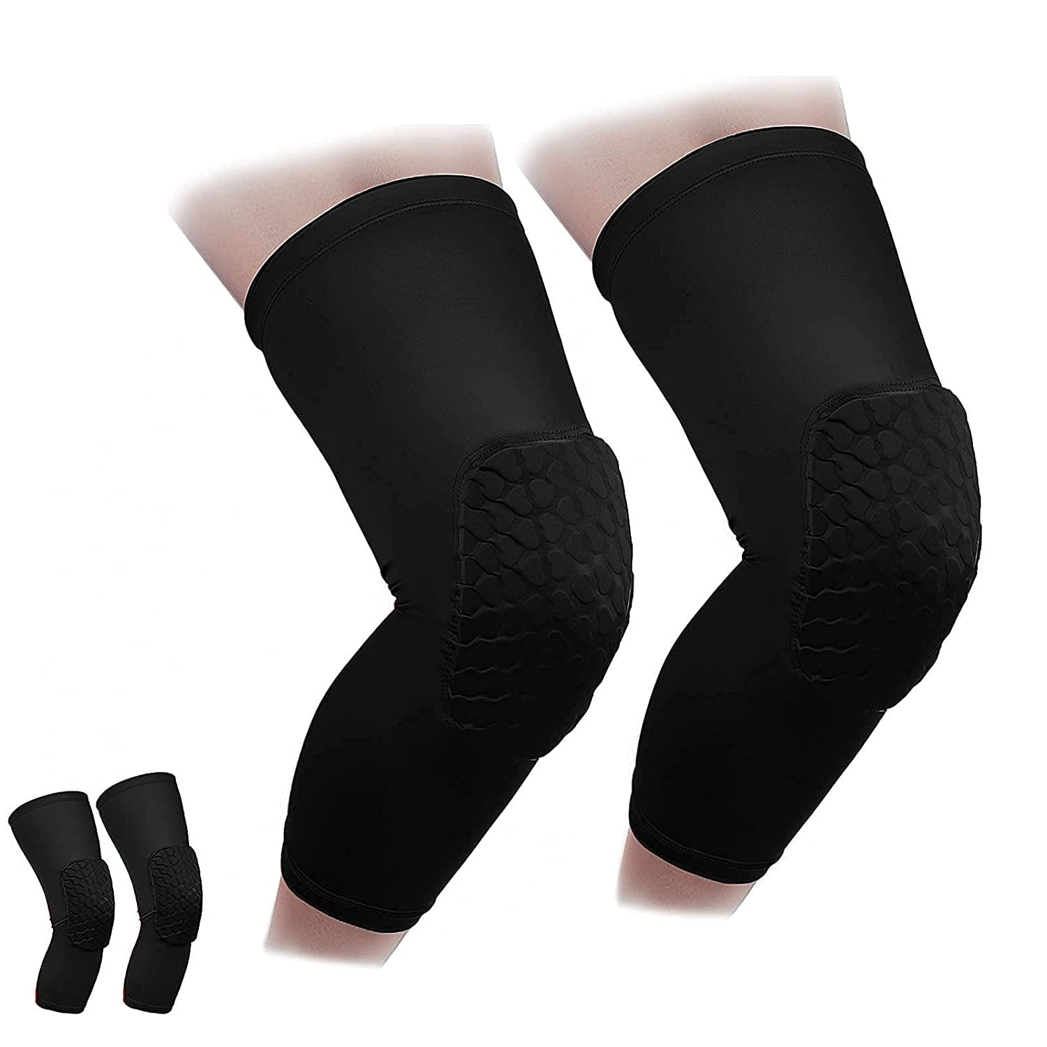2 Pcs Strengthen Honeycomb Kneepad Crashproof Antislip Leg Knee Short Sleeve Protective Pads for Basketball Sport Oriskey 1 Pair 
