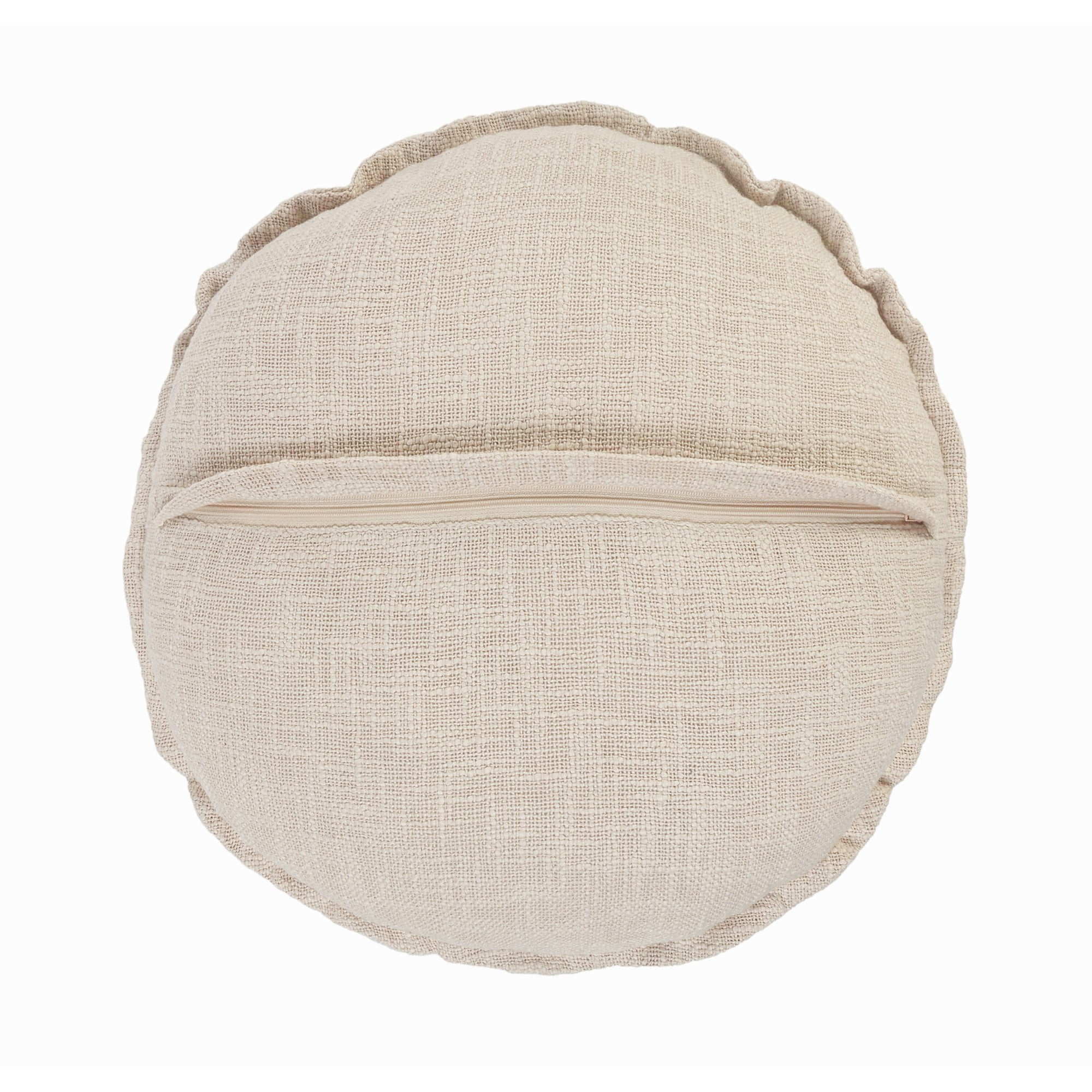 Laddha Home Designs Handwoven Over Tufted Solid Round Throw Pillow Cover - 20" - Beige