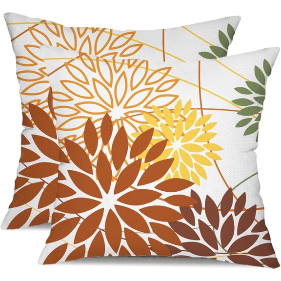 Brown and Yellow Floral Pillow Covers 20x20 Set of 2 Outdoor Waterproof Decorative Throw Pillows Summer Pillow Covers Polyester Cushion Case Decor for Couch Patio Funiture Garden Porch 011E20