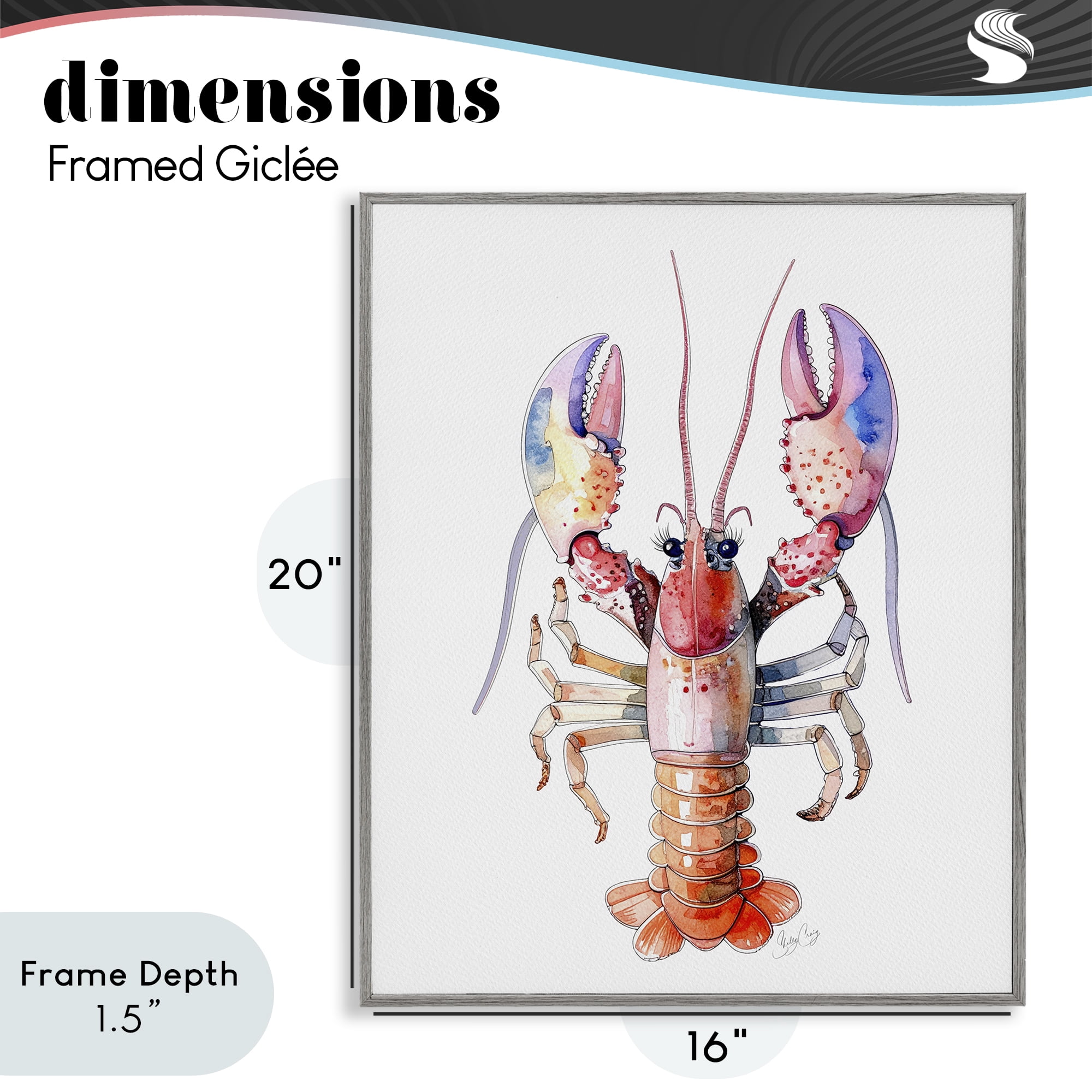 Stupell Industries Coral Claw Lobster Gray Framed Giclee Art, design by Shelly Craig