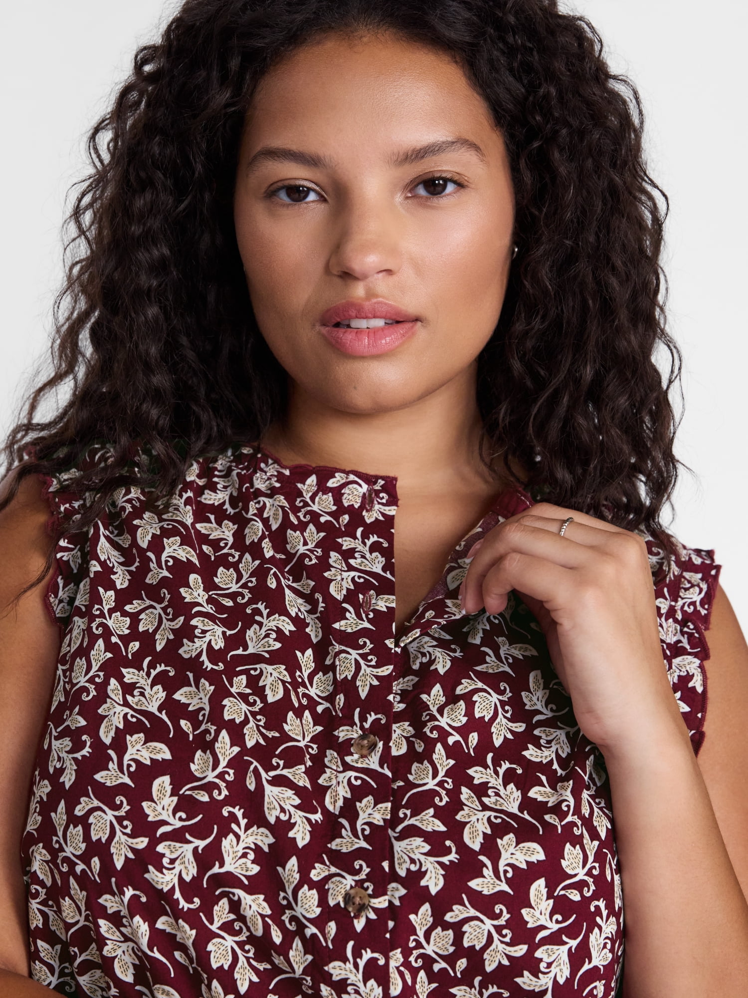 Terra & Sky Women's Plus Sleeveless Button Front Tiered Cotton Mini Dress, Sizes 0X-5X