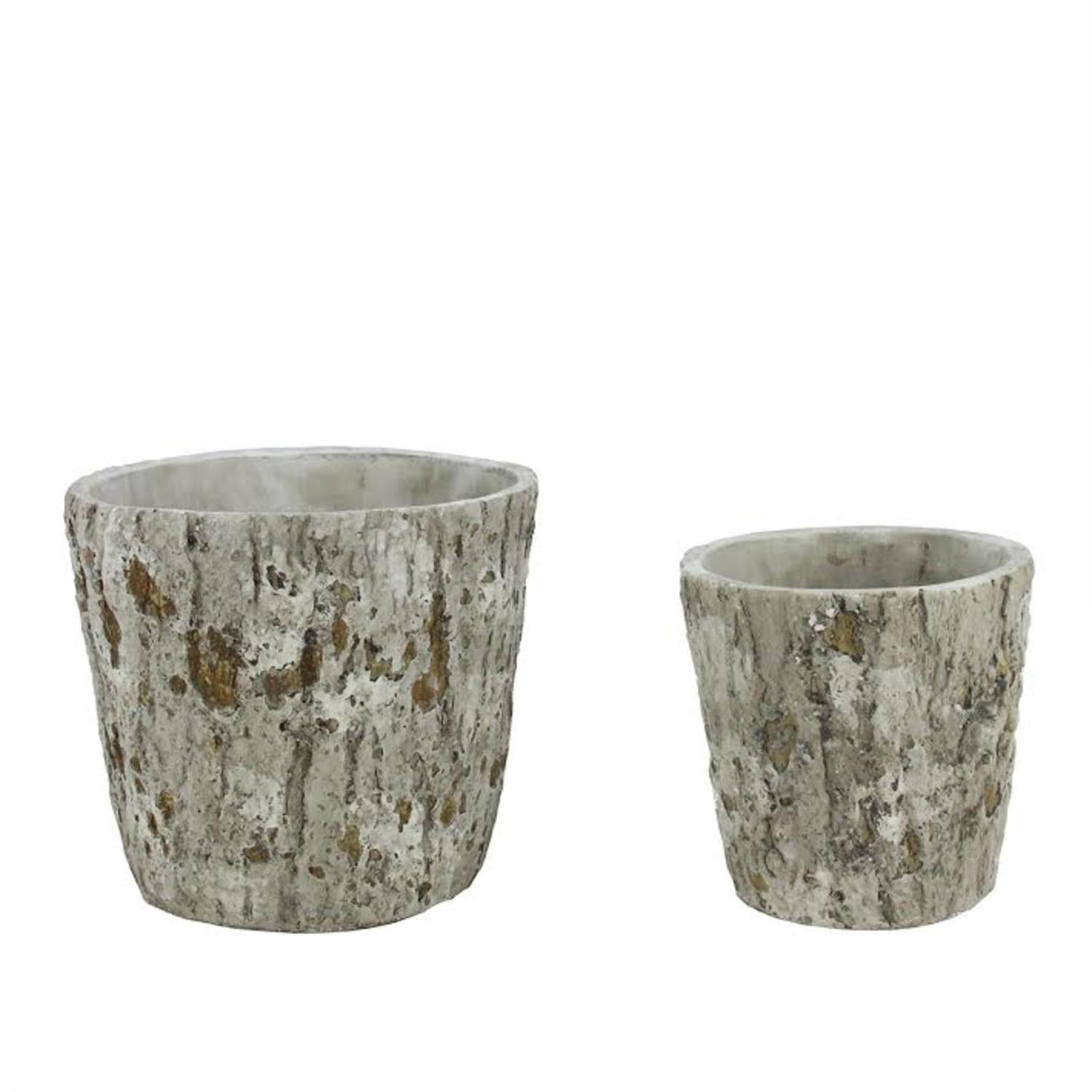 Set of 2 Brown and Gray Tree Bark Inspired Millcreek Cachepot Flower Planters 7.25" by CC Home Furnishings