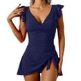 thumbnail image 1 of Maillots de Bain pour Femmes Robe de Bain à Volants Nœud Robe de Bain Col en V Tankinis Maillot de Bain pour Femmes Marine, 1 of 4