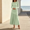 thumbnail image 6 of TFEOQRY Womens Maxi Dress Crew Neck Long Sleeve Ruched Bodycon Slim Flowy Hem Formal Party Long Dresses, 6 of 9