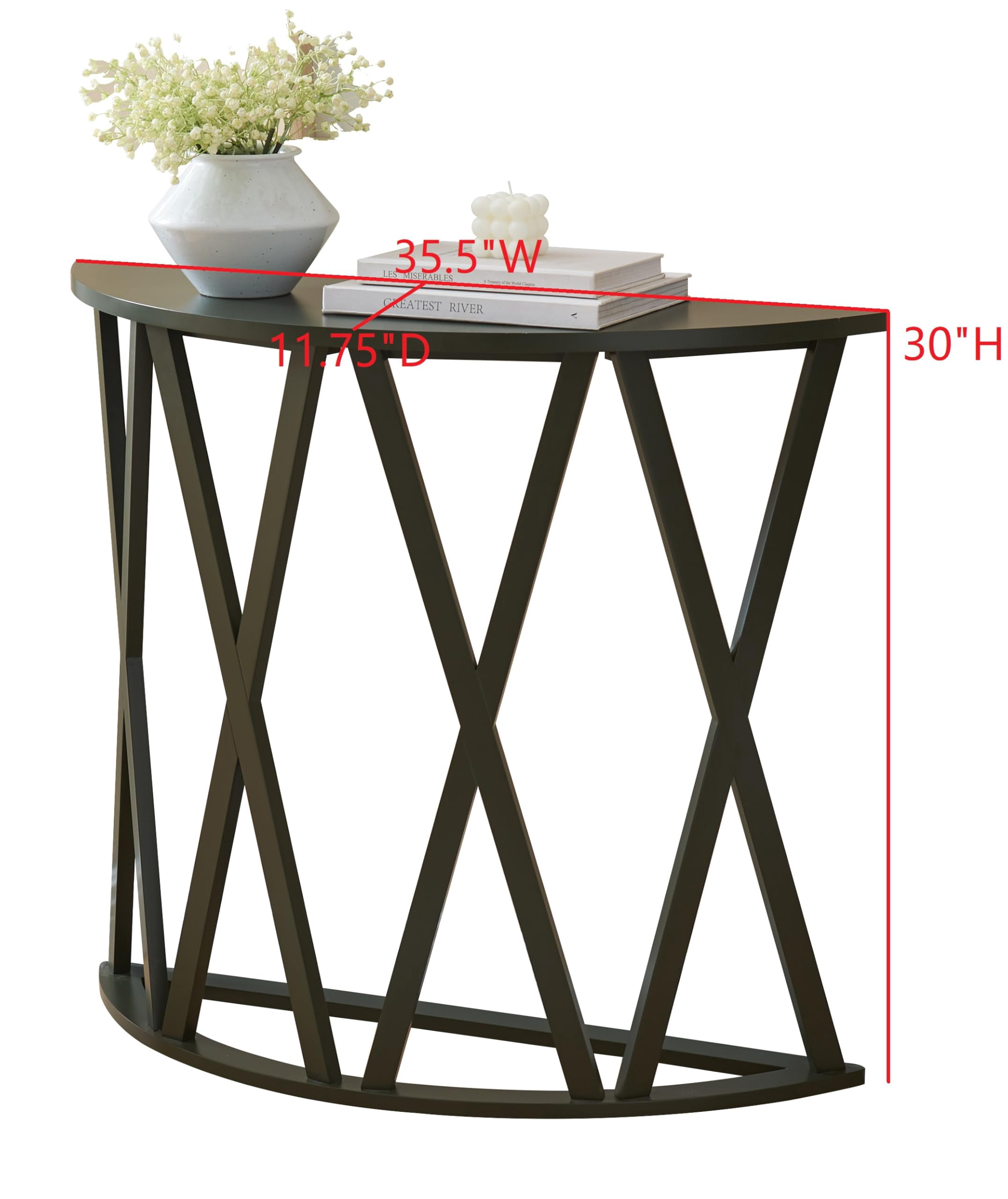 Kings Brand Furniture Vienna Half Moon Wood Console Table for Entryway, Accent Sofa Table for Living Room, Hallway, Foyer, Entrance, Caviar