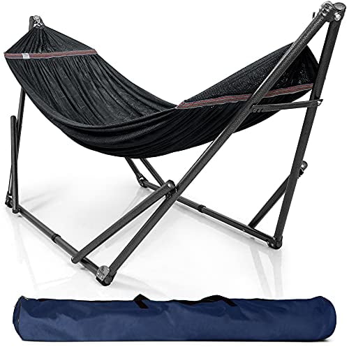 Tranquillo Universal Hamac Double de 106,5 Po avec Support et Sac Ajustables, Noir