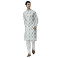 thumbnail image 3 of Ethnix Men's Indian Mandarin Collar Textured Ikkat Print Kurta Tunic Pajama Set; Off-White; MD, 3 of 6