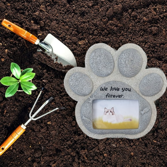 TIMIFIS Pets Memorial Plaque, Paw Print Pet Memorial Grave Marker with Photo Frame Slot Loss of Pet Gift Outdoor Dog or Cats for Garden Backyard Personalized Memorial Headstone Home Decor