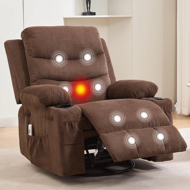 Ourlova Swivel Rocker Recliner Chair with Massage and Heat Oversized Reclining Sofa with 360° Swivel Side