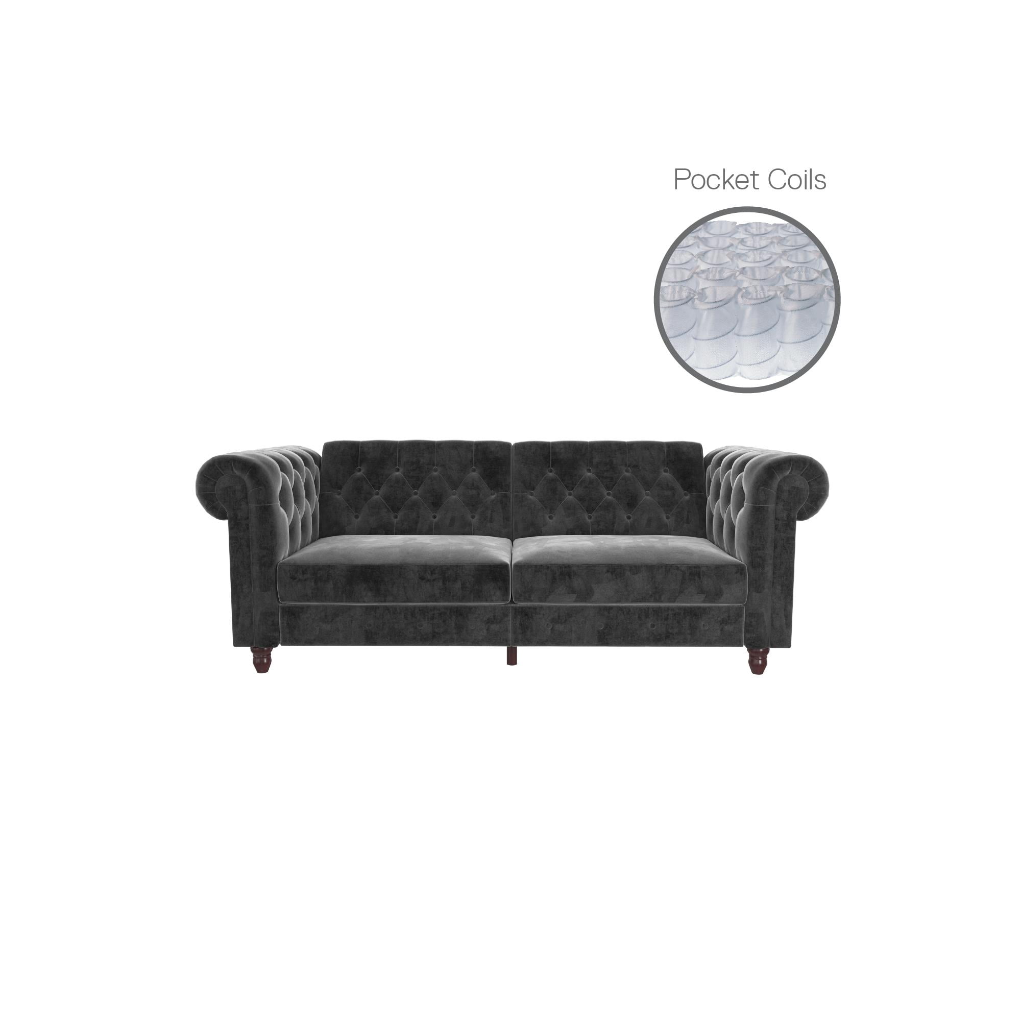 DHP Felix Chesterfield Coil Sofa Futon, Grey Velvet