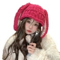 thumbnail image 5 of comerut Women Winter Hat Long Bunny Ear Decor Knitted High Elasticity Warm Thick Soft Ear Protection Solid Color Windproof Anti-slip Decorative Lady Cap, 5 of 8