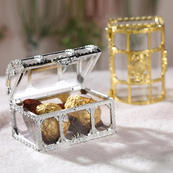 4 Pcs Transparency Treasure Chest Candy Boxes Wedding Favor Boxes Clear Jars Candy Storage Boxes Gift Boxes Baking Decoration for Wedding Christmas Birthday Party Decorating Ornament Container