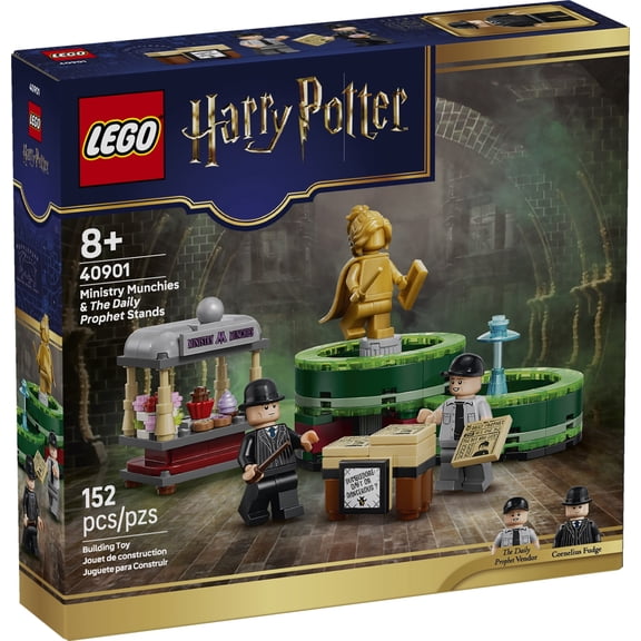 LEGO Harry Potter Ministry Munchies & The Daily Prophet Stand Building Set – 152-Piece Wizarding World Toy with Fountain of Magical Brethren, Cornelius Fudge & Newspaper Vendor Minifigures – 40901