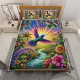 thumbnail image 2 of Lotusprinthandmade Colorful Hummingbird and Floral Quilt Bedding Set Quilt Bedding Set (White Binding) 5 Sizes (Made in Vietnam) (80x90), colorful hummingbird quilt set, 2 of 5