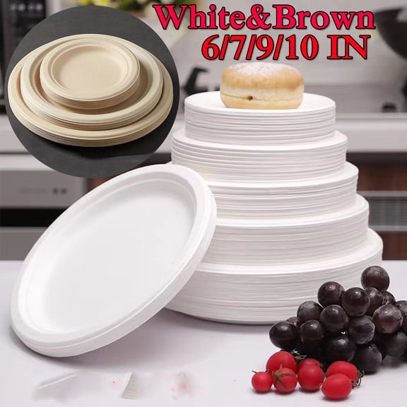 100% Compostable 6 inch Paper Plates, Heavy Duty Paper Plates, Disposable Biodegradable Eco-friendly Sugarcane Bagasse Plates for Party Dinner Birthday(White)