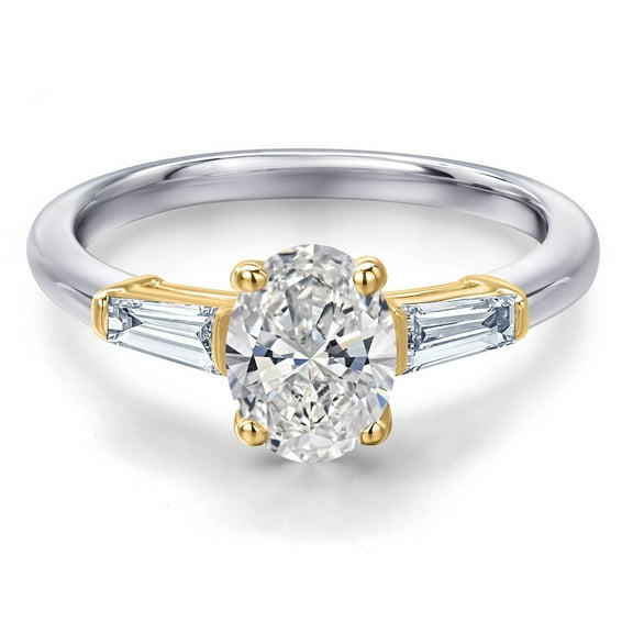 Gem Stone King 1.30 Cttw Lab Grown Diamond Engagement Ring for Women | 925 Silver and 10K Yellow Gold | Center 1 Ct Oval Cut | IGI Certified | E-F Color | VS1-VS2 Clarity (Size 6)