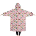 thumbnail image 2 of Oversized Wearable Blanket Hoodie,Pink Christmas Santa and Tree Pattern Sherpa Blanket Hoodie with Super Pockets,Super Warm Fuzzy Pullover for Women & Men, 2 of 6
