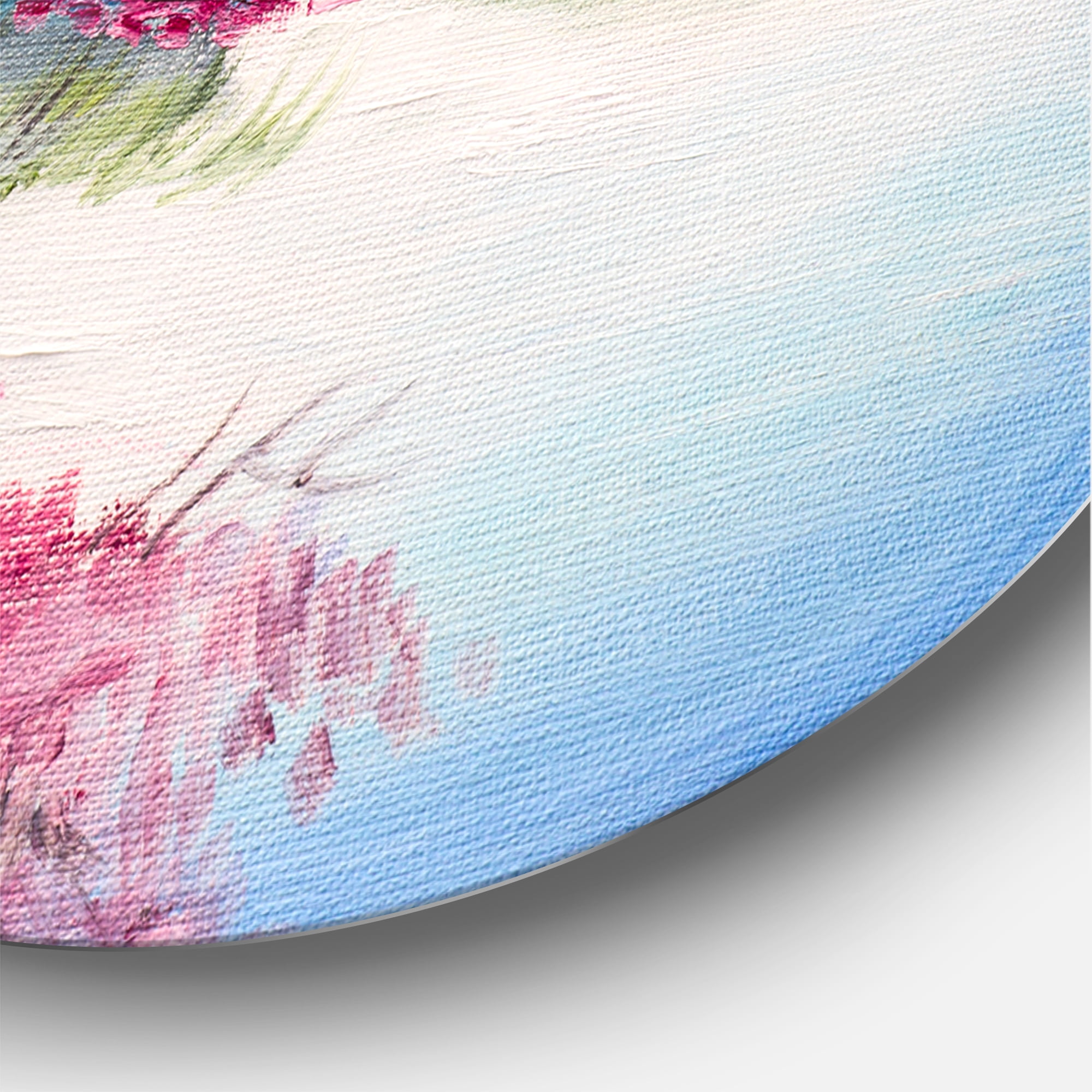 Designart 'Oriental Cherry Pink Tree Sakura On The Lake' Lake House Circle Metal Wall Art 36x36 - Disc of 36