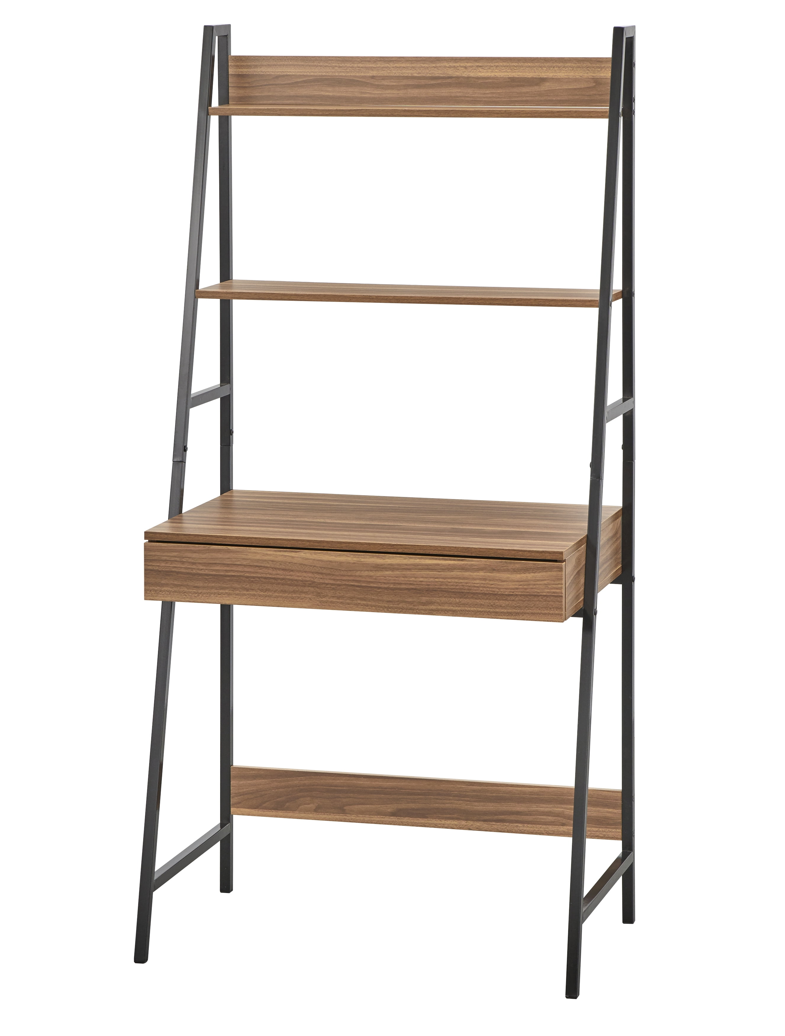 TMS Denton Vertical Metal Frame Ladder Desk, Walnut and Black Finish