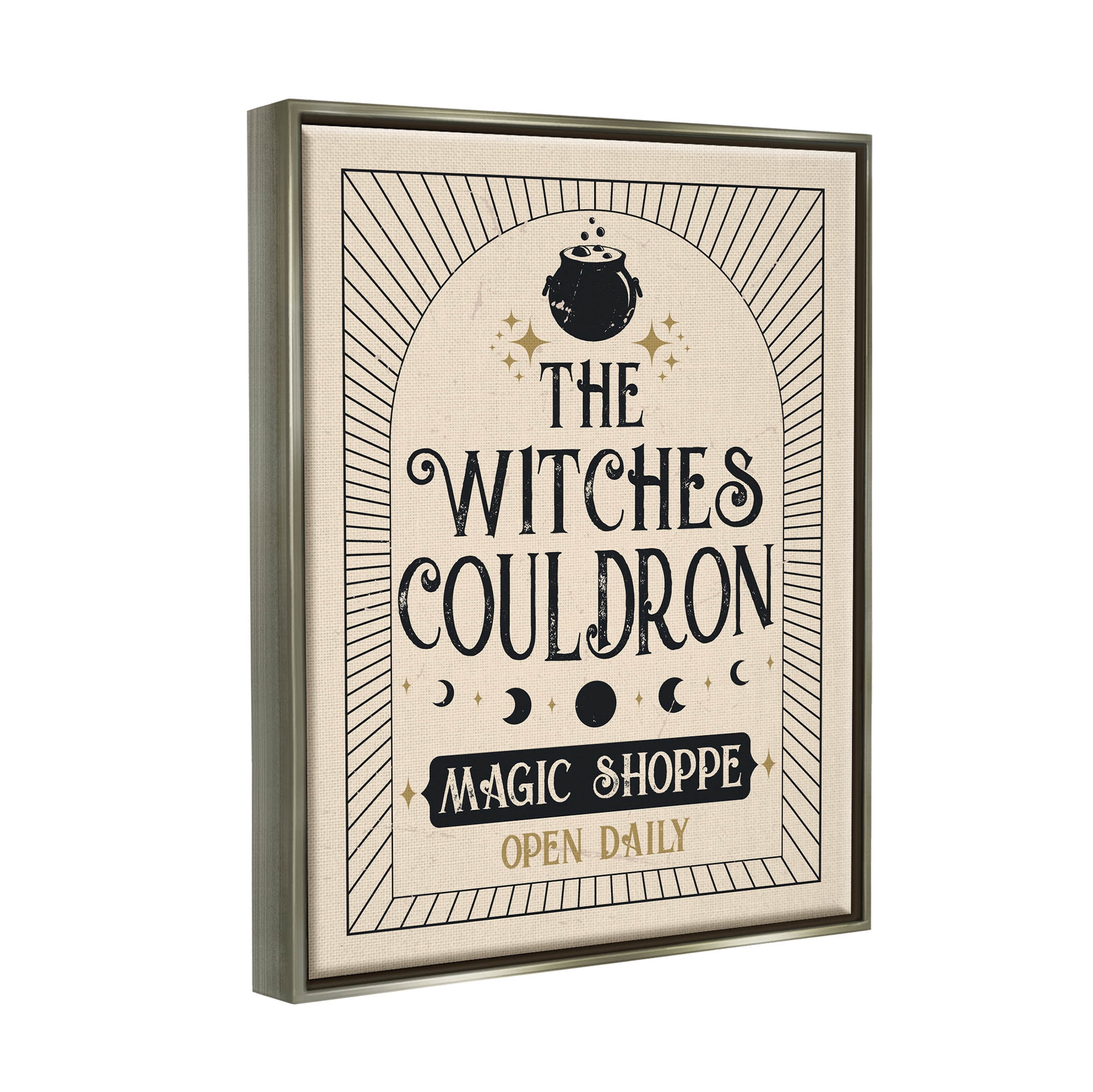 Stupell Industries Witches Cauldron Vintage Shoppe Graphic Art Luster Gray Floating Framed Canvas Print Wall Art, Design by Angela Nickeas