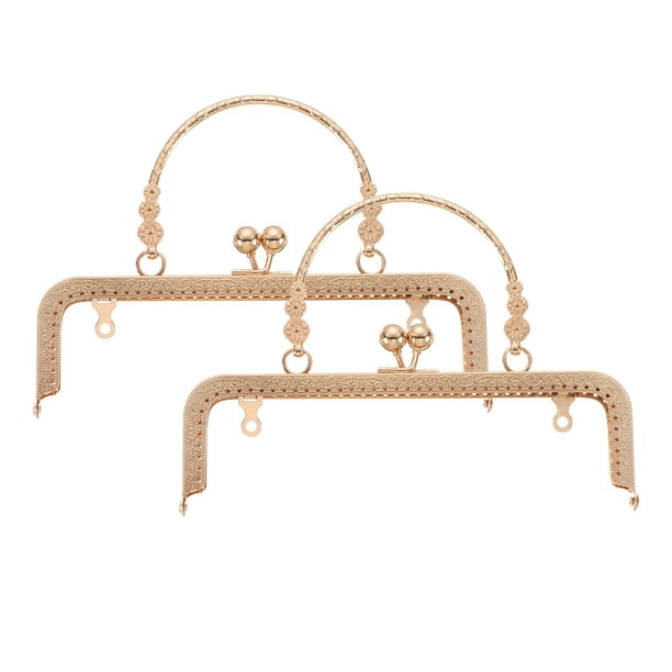 Uxcell 2 Pcs Marco de Monedero de Metal, 20cm/7.1" Marco Rectangular Retro con Cierre de Beso Embossado para Hacer Monederos (Dorado Claro)