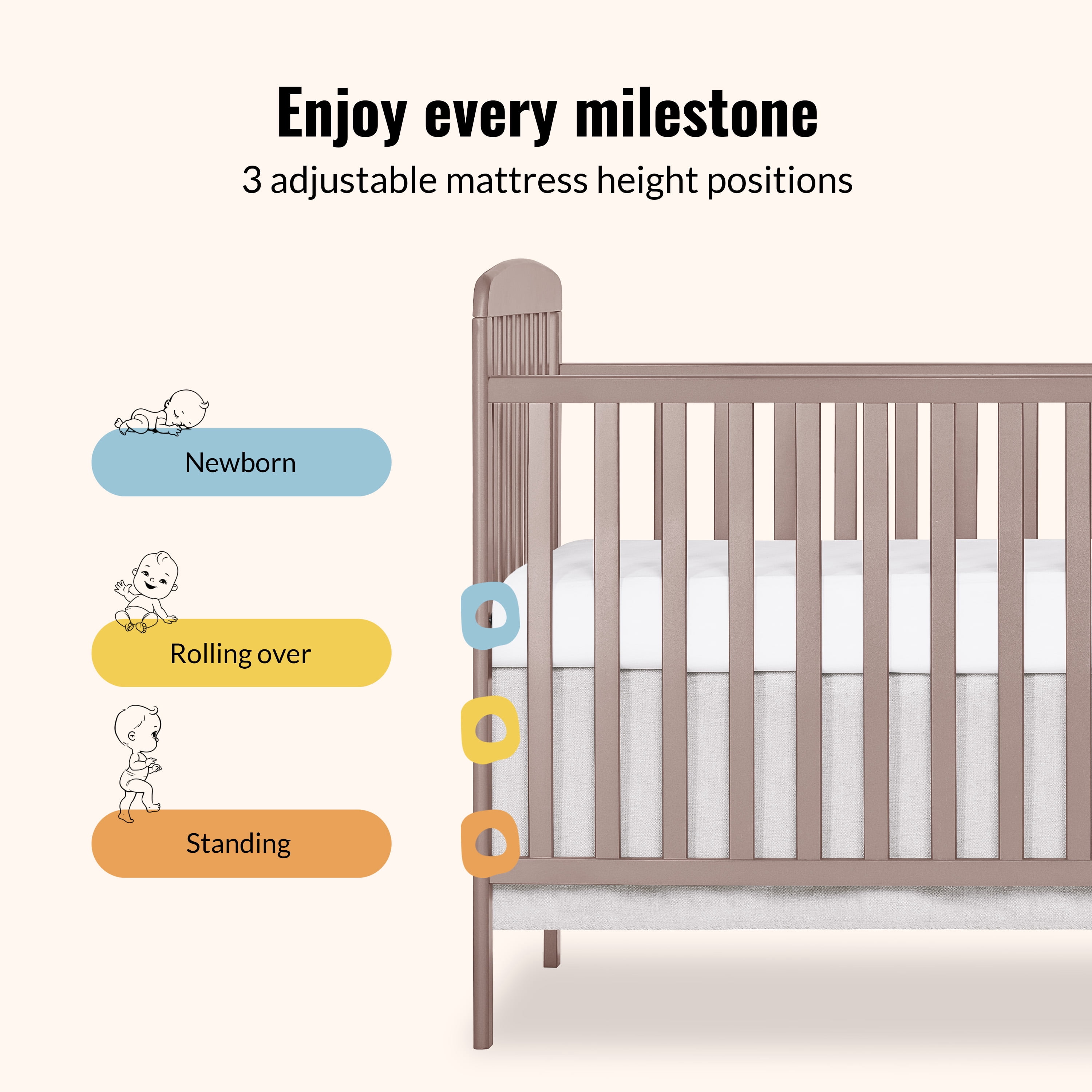 Dream On Me Anna 3-in-1 Convertible Crib with Changing Table Brown Sugar, Changing Pad Included, Converts from Baby Crib to Toddler Bed, Day Bed and Kids Sofa, 3 Adjustable Mattress Height Positions