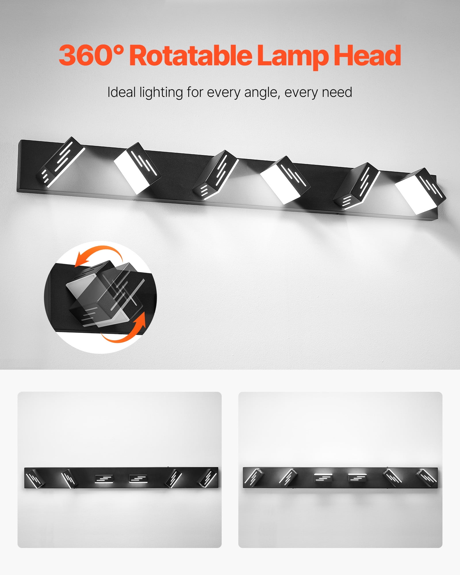 VEVOR 6-Light LED Modern Vanity Light Fixtures,40.35-Inch,Black Finish Bathroom Wall Lighting Fixture Over Mirror, with IP44 Waterproof, for Bathroom, Living Room, Bedroom, Hallway, Cool White 6000K