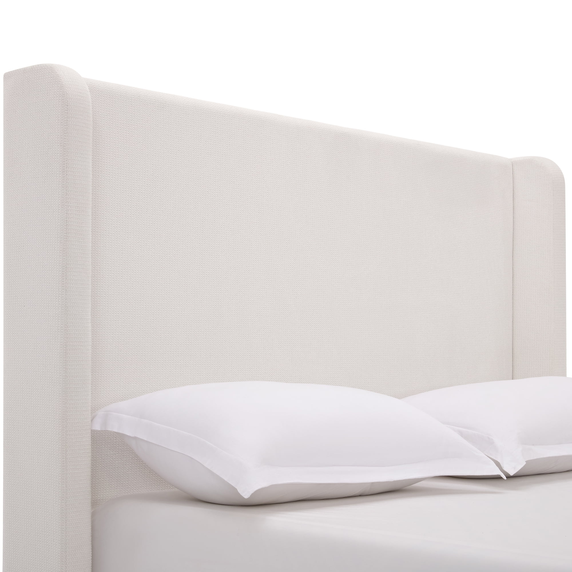 Miniyam Queen Size Upholstered Bed, 54" High Platform Bed with Wingback Headboard for Adult, Cream White