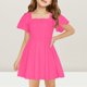 thumbnail image 2 of Girls' Summer Dress Kids 2025 Summer Dress Short Sleeve Square Neck Casual A-Line Dress for Kids in Soft Comfortable and Stylish ,Sie:150, 2 of 6