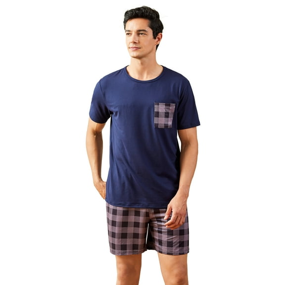 Men's round-neck short-sleeved shorts with pockets, in a loose fit, suitable for both outdoor and indoor wear.