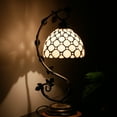 thumbnail image 3 of Bedside Lamp Stained Glass Shade Tiffany Table Lamp Banker, Cute Cream Pearl Style Desk Light with Metal Leaf Thin Base 21" Tall for Reading Living Room Bedroom Farmhouse LED Bulb Better, 3 of 6