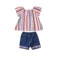 thumbnail image 3 of Inevnen Toddler Baby Girls 4th of July Outfits American Flag Top Denim Shorts 2Pcs Summer Clothes Set, 3 of 7