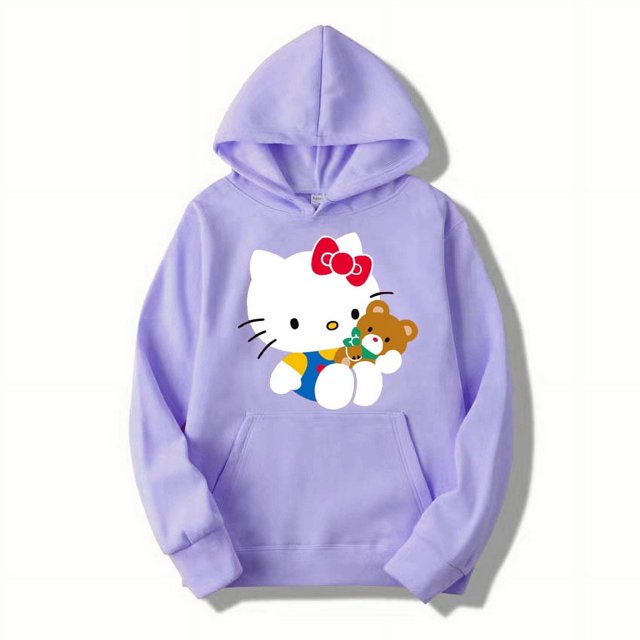 Hello Kitty Chandail à Capuchon Rouge pour Femmes, Hauts Printemps Automne 2024, Nouvelle Mode, Chandail à Enfiler pour Hommes, Dessin Animé, Anime, Couple, Chandail Surdimensionné, Vêtements ZR
