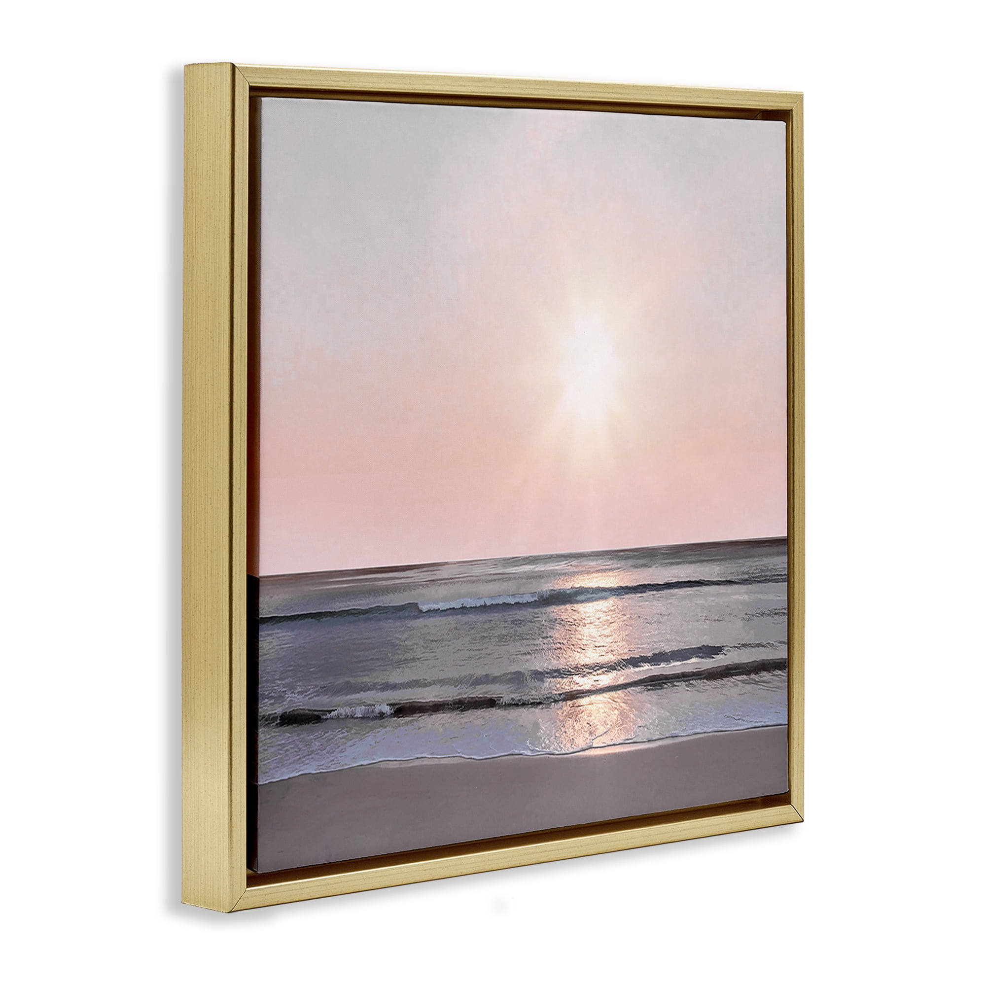 Stupell Industries Peach Sunrise over Beach Nautical & Beach Photography Gold Floater Framed Canvas Art Print Wall Art, 18 x 18