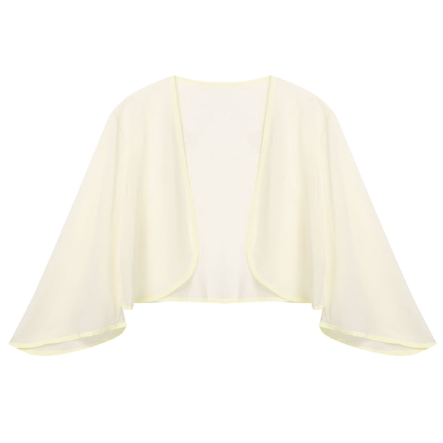Aislor Femme Élégant Boléro en Chiffon Manches 3/4 Cardigan Court Ouvert Châle Couverture Champagne m