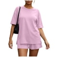thumbnail image 6 of MLCDZ Women 2 Piece Lounge Set Summer Casual Short Sleeve Round Neck Oversized Shirts Biker Shorts Matching Airport Travel Outfit Clothes, 6 of 9