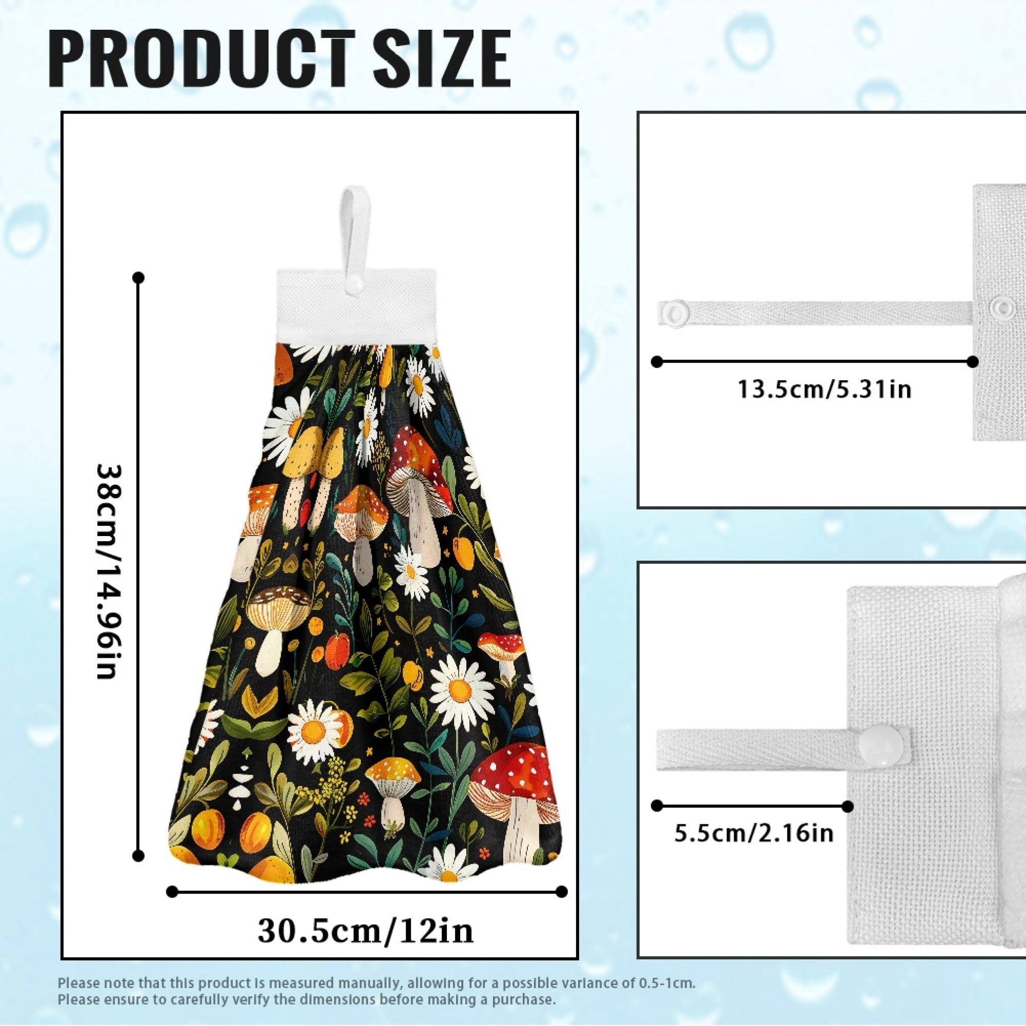 SEANATIVE Mushroom Hand Towels for Bathroom Decorative Set of 2 Aesthetic Hanging Hand Towel with Button Loop Lightweight Hanging Tie Towel Highly Absorbent Hang Towel for Wiping Hands