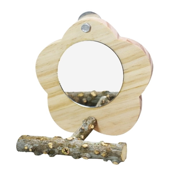 Espejo de madera para pájaros con perca, soporte para loros, mascota de Zulema Espejo de pájaro con percha