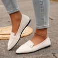 thumbnail image 5 of Women's White Suede Flat Loafers, Casual Slip-On Dress Shoes with Buckle Detail, 5 of 9