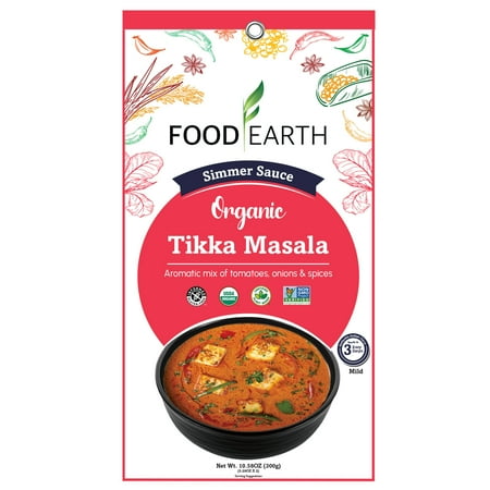 Food Earth - Organic Tikka Masala Simmer Sauce, 100% Organic, Vegan, Gluten-Free, Heat & Serve, Curry or Marinade Base, 12-Pack (5.29 oz Each) – Shelf-Stable Indian Cooking Sauce
